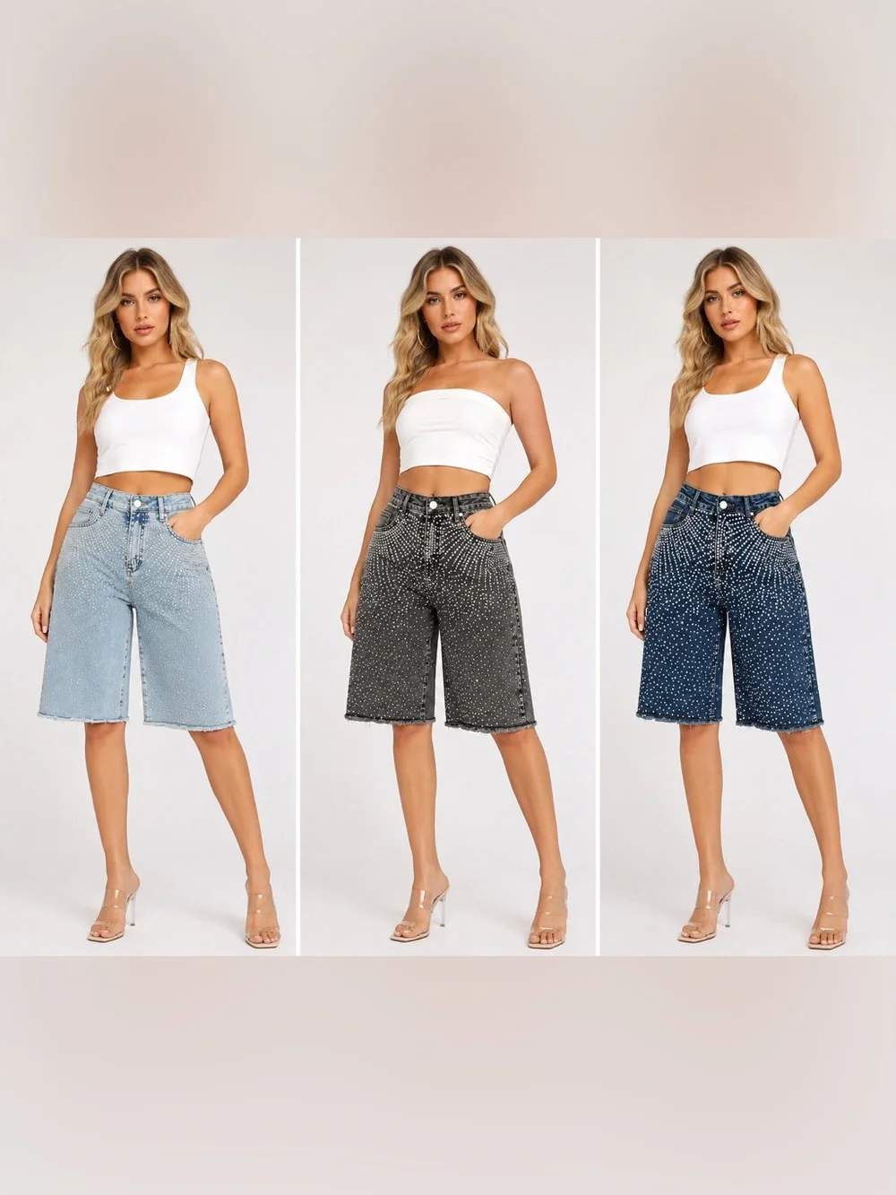 Sparkle Denim Bermuda Shorts